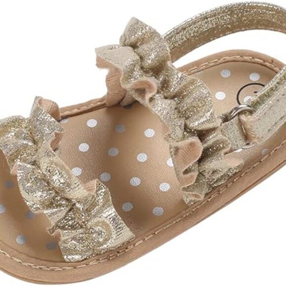NWT MYGGPP Baby Girl size 12-18 Months Sandals Gold Velcro Strap Ruffle - Picture 2 of 3